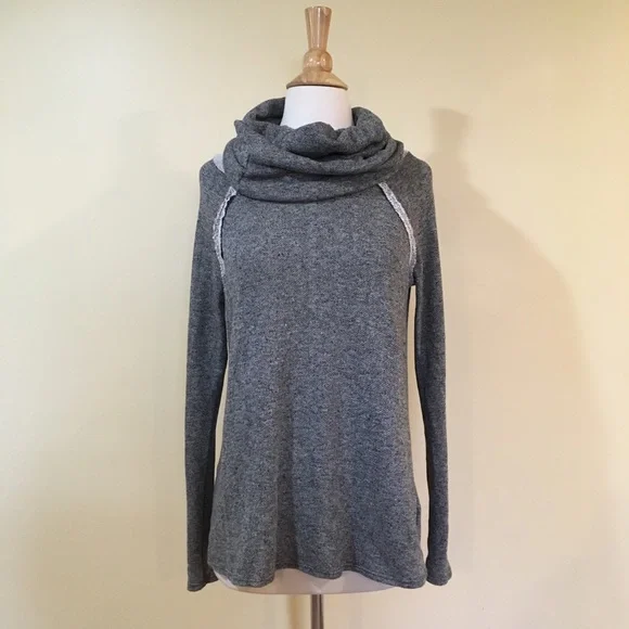 💥 CLEARANCE Gathered Funnel Cowl Neck Sweater Marled Grey - Picture 2 of 4